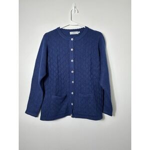 Honor Millburn Ladies M 14-16 Blue Button Front Cardigan Preppy Quiet Luxury